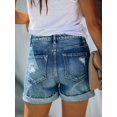 thumbnail image 2 of Valcatch Women's Casual Stretch Denim Jean Shorts Mid Rise Ripped Folded Hem Button Pockets Summer Shorts, 2 of 5