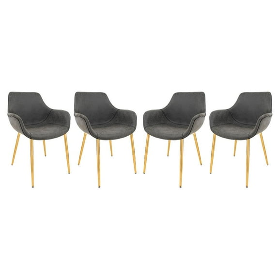 Markley Modern Leather Dining Arm Chair With Gold Metal Legs Set of 4 - Charcoal Black