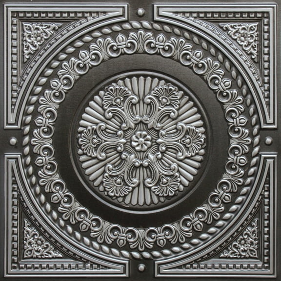 Dundee Deco's Rustic Antique Silver Damask Glue Up/Drop In Ceiling Panels, 2 ft. X 2 ft. (4 sq ft.) each, Pack of 50
