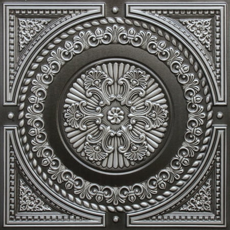 Dundee Deco's Rustic Antique Silver Damask Glue Up/Drop In Ceiling Panels, 2 ft. X 2 ft. (4 sq ft.) each, Pack of 50