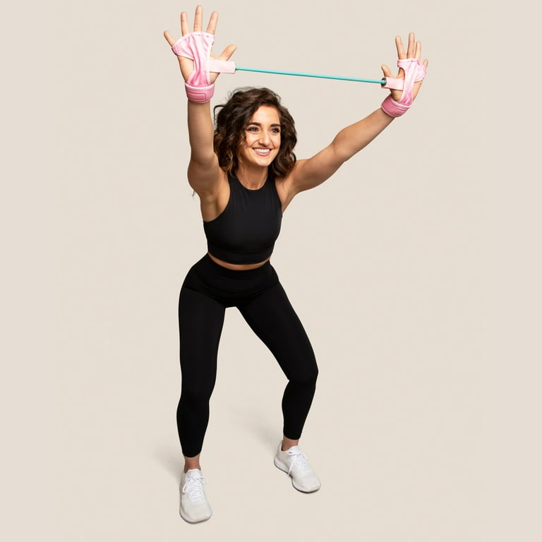 HomeGym Exercise Gloves with Adjustable Strap and Finger Loops, Pink Teal,  One-Size