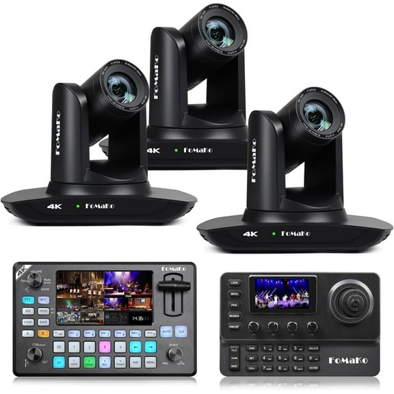 FoMaKo 4K PTZ Camera HDMI, AI Auto-Tracking, 20X Optical Zoom(3pcs),KC602 Video Switcher,KC606 PTZ Controller,for Church Worship Education Conference Events(K20UHX3 KC602 KC606)