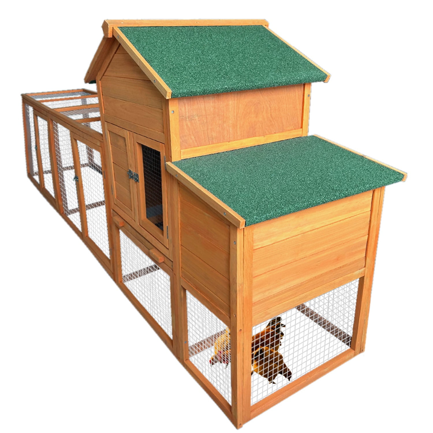 Pefilos 122" Large Rabbit Hutch Outdoor Wood Chicken Coop, Hen House with Nest Box, Wire Fence Poultry Cage, Orange Pefilos 122" Large Rabbit Hutch Outdoor Wood Chicken Coop, Hen House with Nest Box, Wire Fence Poultry Cage, Orange