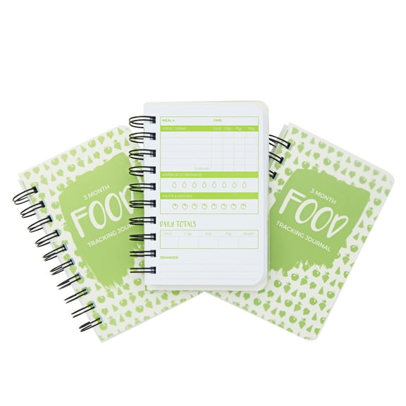 Paper Junkie Calorie Tracker Journal - Pocket Food Diary for Meal Logging - Calorie & Protein Tracker for Weight Loss - Spiral-Bound 3-Month Food Journal - 5.7 x 3.6 in, Soft Cover, Pack of 3