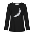 thumbnail image 3 of LEBONYARD Long Sleeve Womens Tops,Womens Tops Clearance under $5 Fall Fashion,Women's Casual Printed T-shirt with Round Neck and Shoulder Drop Long Sleeved Top Black S, 3 of 3