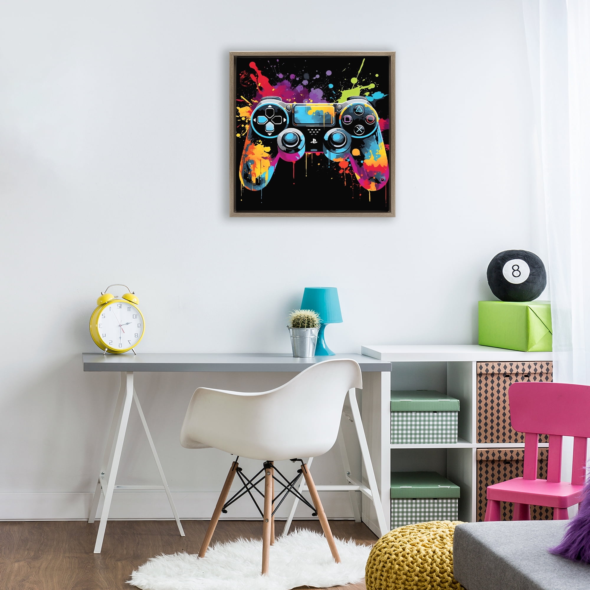 Stupell Industries Paint Splash Game Controller Brown Framed Floater Canvas Wall Art, design by Creative Studio