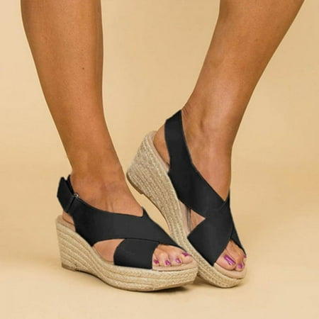 

Todqot Sandals Women- Mide Heels Casual Comfy Summer Quick-drying Anti-slip Open Toe Slippers Black 42