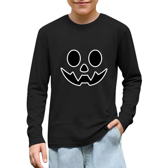 CYRBOKO Boys Long Sleeve Tops, Gift Halloween Glow in The Dark Cotton Graphic Tees Kids Clothes Black Size 5-6 T