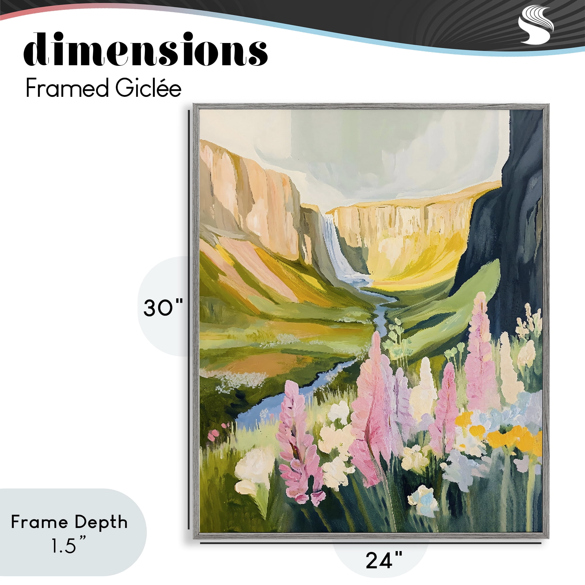 Stupell Industries Waterfall and Valley in Bloom Gray Framed Giclee Art, design by The Prints Vibe