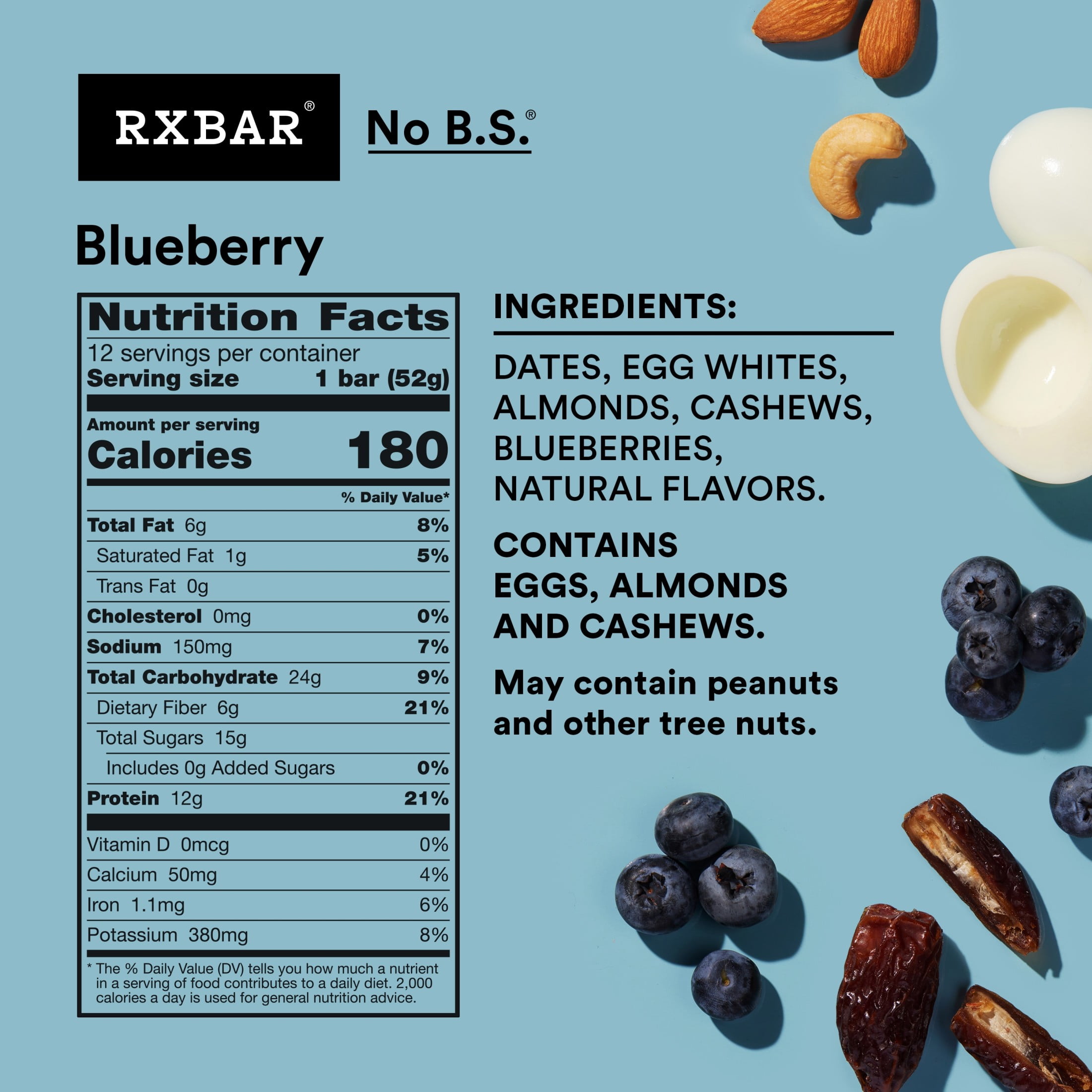 RXBAR, Blueberry Gluten-Free Protein Bars, 12 Count