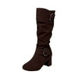 thumbnail image 2 of Bnwani Womens Boots Fashion Toe Zipper High-Heel Chunky High Mid-Calf Casual Solid Boot Brown Size 7, 2 of 8