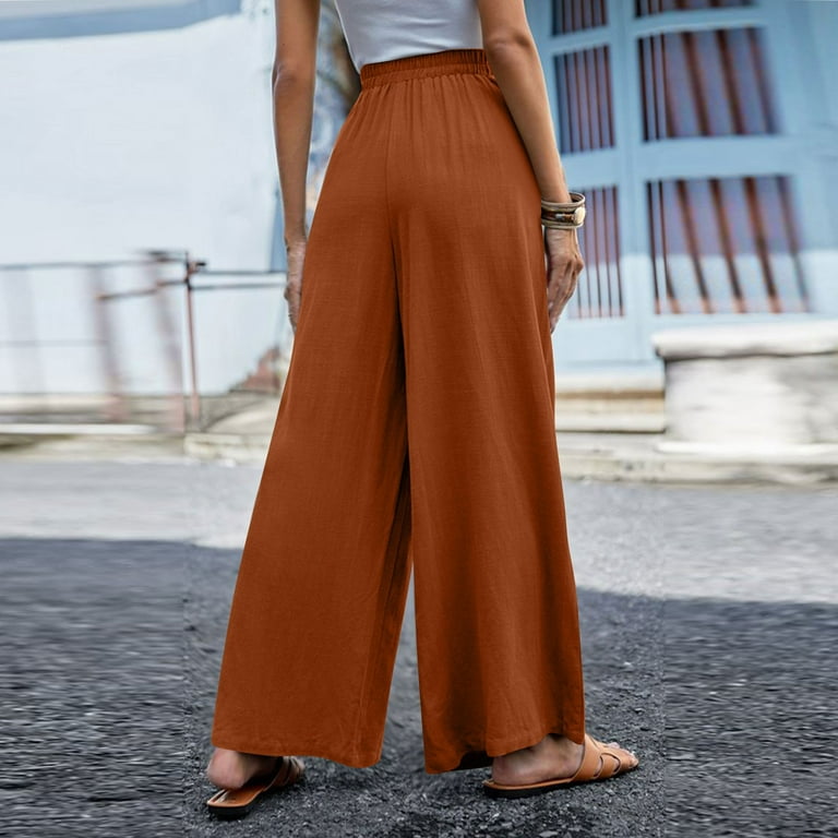 Hvyesh Womens Plus Size Cotton Linen Pants Summer High Waist Casual Flowy  Drawstring Comfy Trousers Beach Lounge Pants