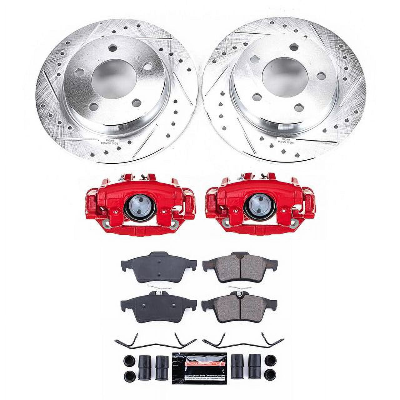 PowerStop Rear Z23 Evolution Sport Brake Pad and Rotor Kit with Red Powder Coated Calipers Fits: MAZDA Select Models KC123
