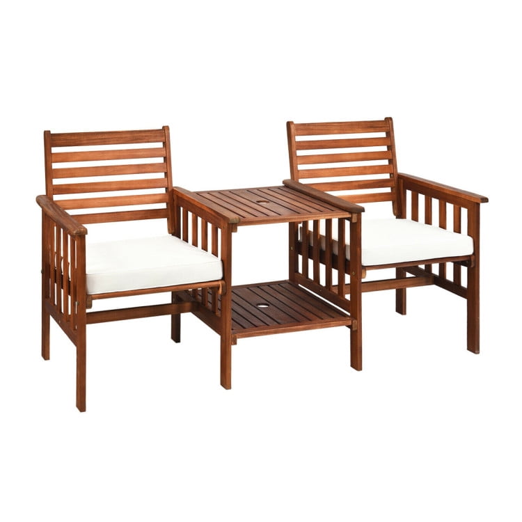 Aimee Lii 3 Pieces Patio Furniture Set, Outdoor Patio Table Chairs Set Acacia Wood Loveseat, White