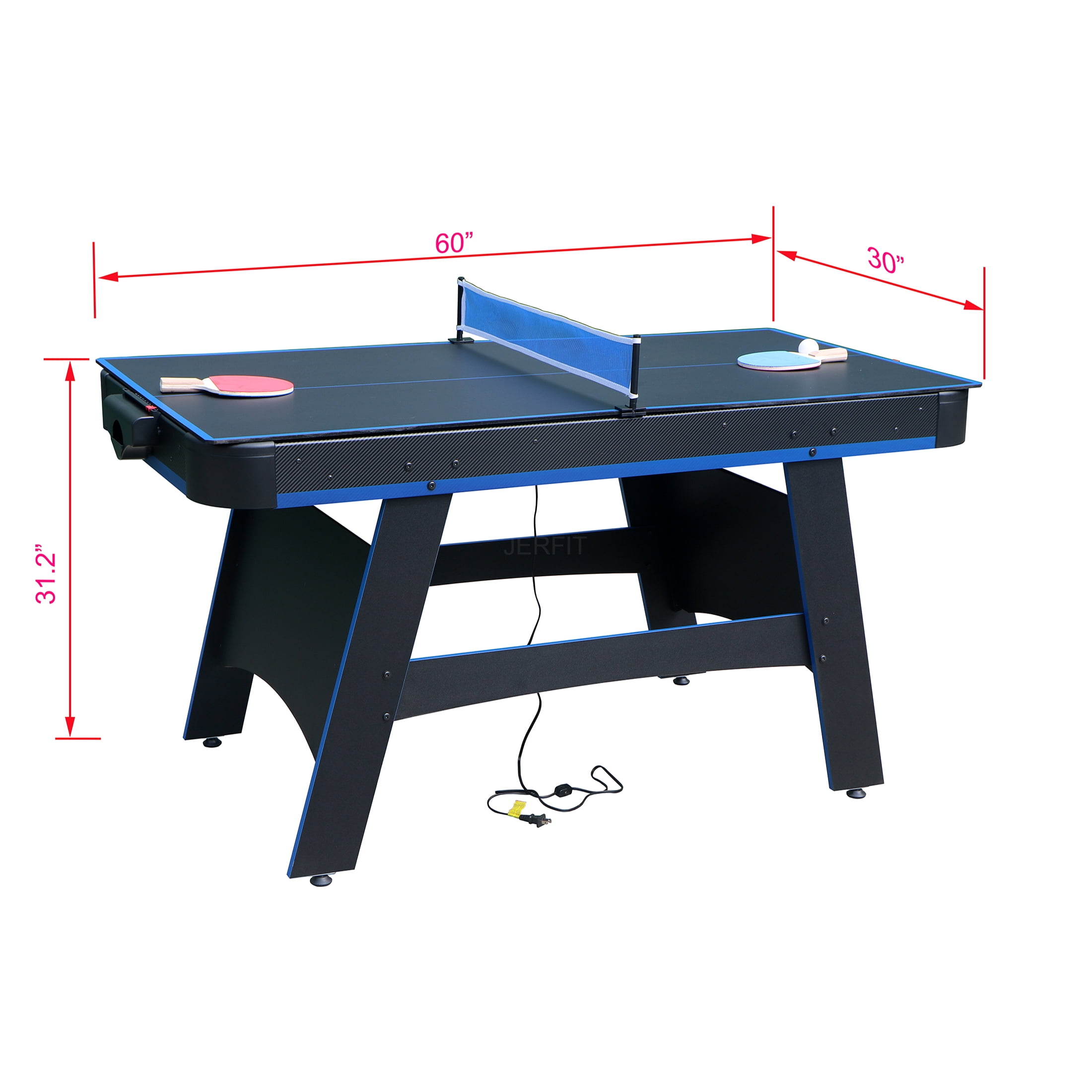 JERFIT 2-in-1 Air Hockey and Table Tennis Game Table, 60" Multi Functional Game Table for Indoor Family Fun, Black/White/Blue