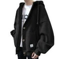 thumbnail image 1 of Men Solid Sweatshirt Pocket Loose Long Sleeve Button Blouse Hooded Coat, 1 of 6