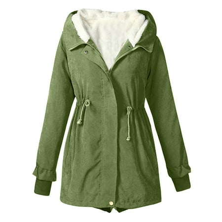 

Trench Coats for Women Fleece Jacket Women Women Winter Casual Long Sleeve Solid Hooded Top Thicker Outwear Jacket Coat Black Cardigan for Women New Arrival Denim Jacket for Women Green M