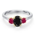 thumbnail image 3 of Gem Stone King 10K Two Tone Gold Black Sapphire and Red Ruby Engagement Ring for Women | 1.60 Cttw | Oval 7X5MM | Gemstone September Birthstone | Size 5, 3 of 6