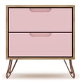thumbnail image 1 of Manhattan Comfort Rockefeller Mid-Century Modern 2 Drawer Bedroom Nightstand, 20.08", Nature/Rose Pink, 1 of 5