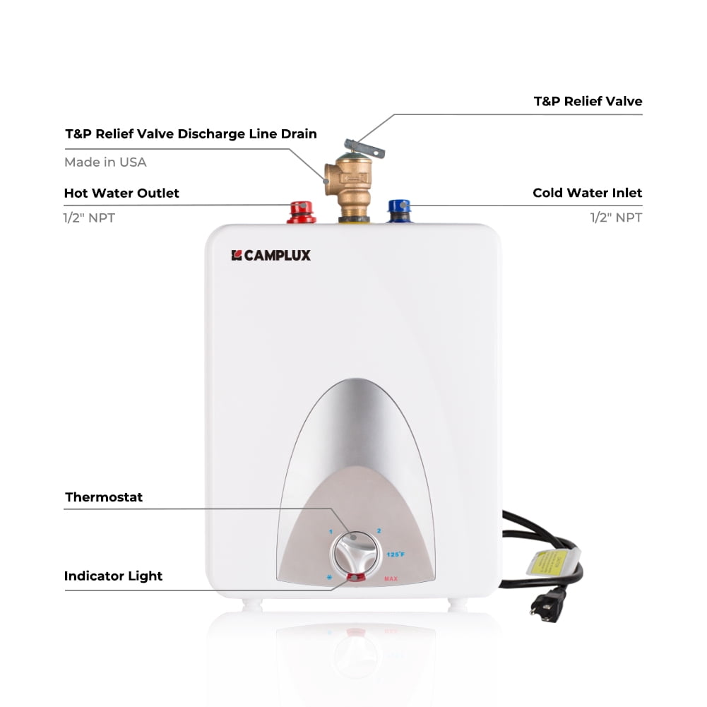 CAMPLUX 2.5-Gallon Electric Mini Tank Water Heater with 2 Years Warranty, 120 V, 1440 W