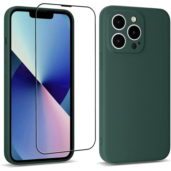 Case for iPhone 13 Pro Max, iPhone 13 Pro Max Phone Case with HD Clear Tempered Glass Screen Protector, Soft Slim Silicone Case Compatible with iPhone 13 Pro Max 6.7 inches, Green