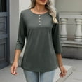thumbnail image 5 of ZyeKqe Womens Tops 3/4 Sleeve T Shirts Button up Crewneck Top Solid Color Tees Loose Fitted Blouses Top, 5 of 8