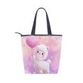 thumbnail image 2 of Zipper canvas bag large capacity large size practical handbag durable Canvas with leather material Kawaii White Alpaca, 2 of 7