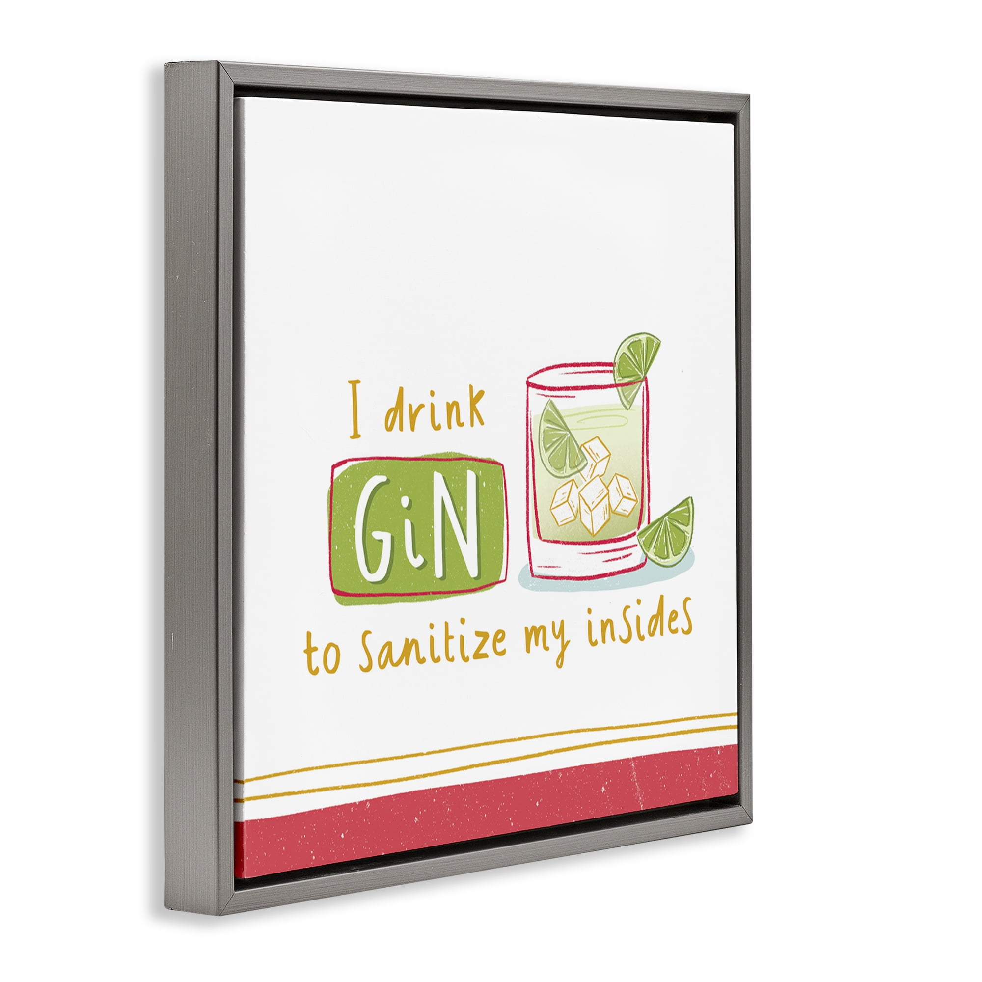 Stupell Industries Funny Gin Phrase Food & Beverage Painting Gray Floater Framed Canvas Art Print Wall Art, 18 x 18