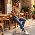 thumbnail image 5 of Dwellite Women Long Sleeve Sweater Waffle Oversized Pullover Tops Casual Loose Henley Blouses for Fall Winter Ginger XL, 5 of 6