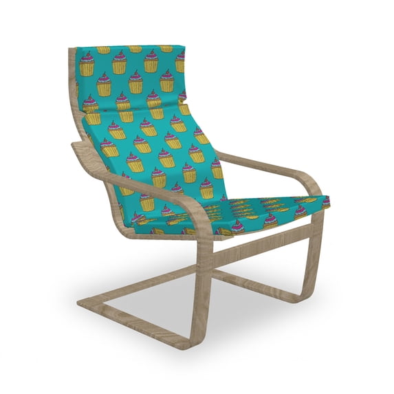 Cupcakes Armchair Pad and Slipcover, Rhythmic Creamy Muffins Along Cherry Topping Calories Fattening Tasty Food, 1 Piece Soft Cushion Replacement with Removable Cover, Teal Multicolor, by Ambesonne
