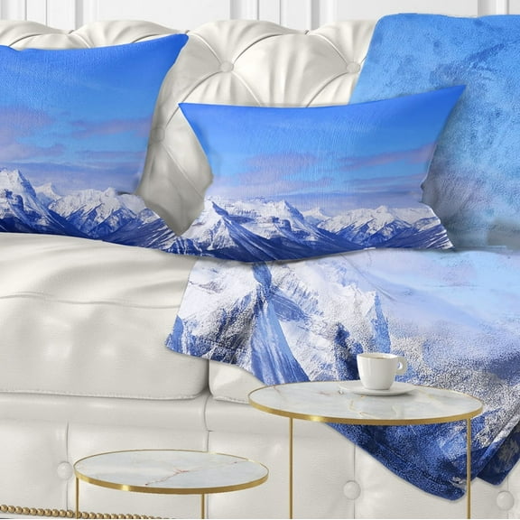 Designart Blue Winter Mountains - Landscape Photography Throw Pillow - 12x20