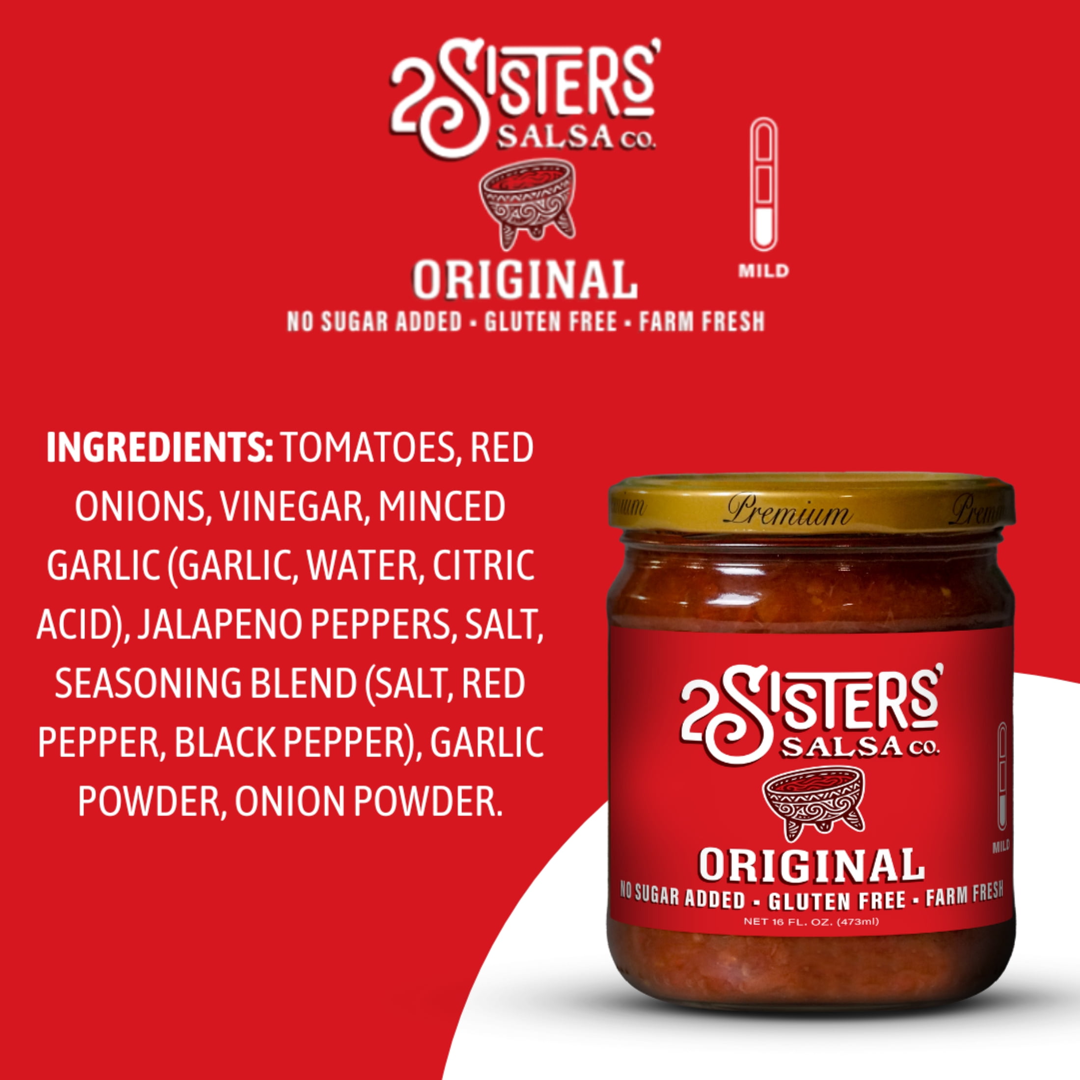 (3 pack) 2 Sisters' Salsa Original Salsa, Gluten Free, 16 fl oz