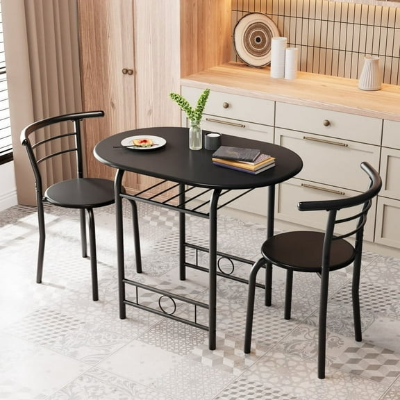 Homall 3 Piece Wood and Metal Dining set, Small dining table for 2 ,for Living Room, Dining Room, Kitchen, Black