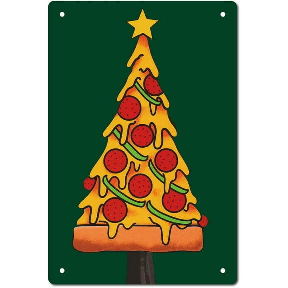 Christmas Tree Pizza Tin Sign Metal Tin Signs Vintage Retro Plaque Poster for Bar Pub Living Room Kitchen Garage Fast Food Cafe Home Wall Decor 8 x 12 Inch colorful