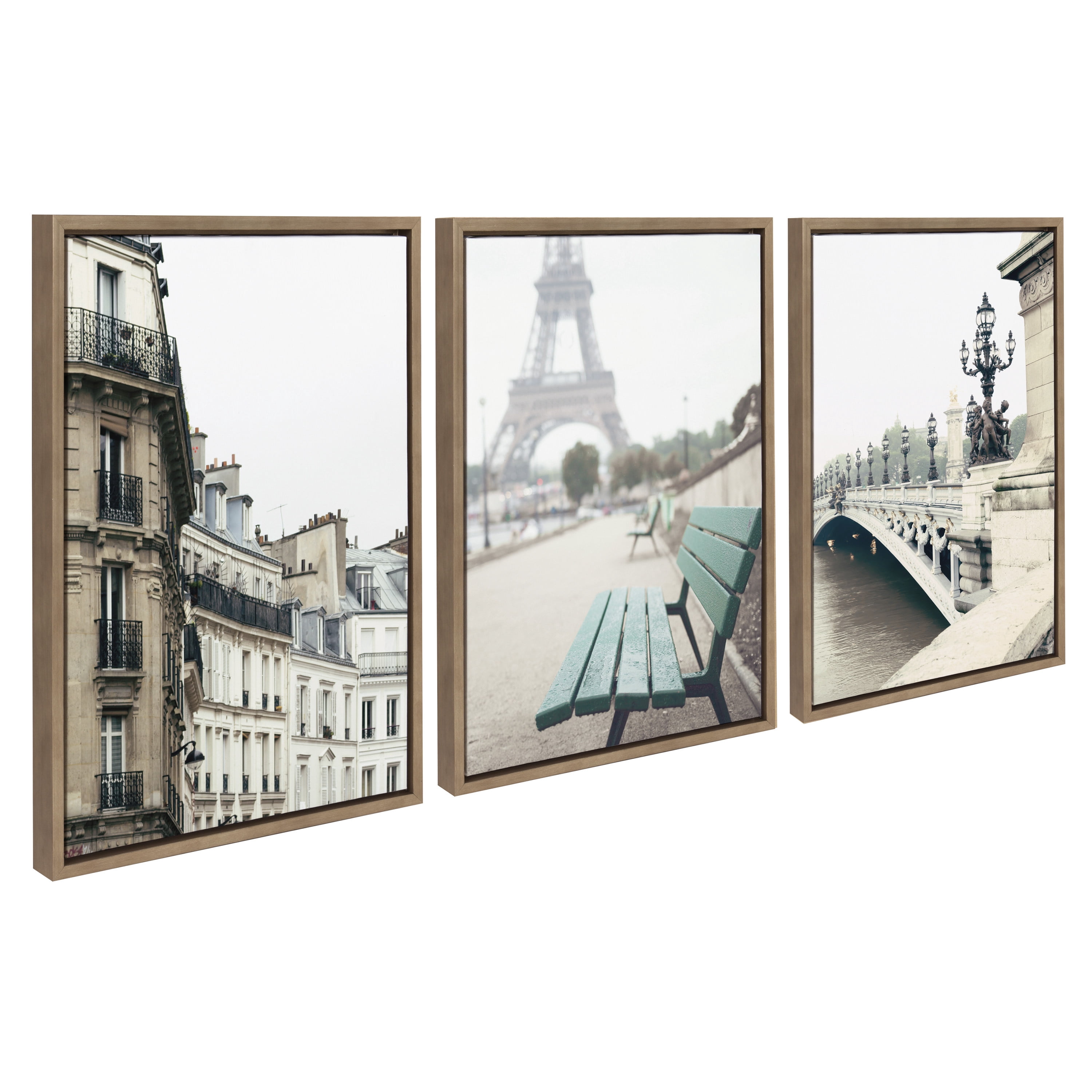 Sylvie L Hotel, Paris Eiffel Tower Europe Travel and Pont Alexandre III 18 in x 24 in Framed Photography Canvas Art Prints, by Kate and Laurel Set of 3