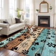 thumbnail image 3 of Area Rug for Living Room, Aqua Brown Non-Slip Indoor Large Carpet for Bedroom/Dining Room, Rustic Farmhouse Dog Paw Vintage Washable Low-Profile Rectangle Floor Runner Rugs - 6 x 9 Ft, 3 of 7