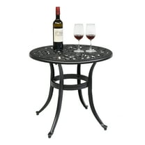 Hassch 23.6 Inches Round Patio Dining Table with Umbrella Hole, Antique Cast Aluminum Outdoor Bistro Table Outdoor Side Table for Backyard, Garden, Patio, Porch, Black