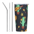 thumbnail image 1 of Vaso de acero inoxidable con tapa y diseño floral de cactus mexicano, taza térmica portátil de 20 oz, 1 of 7