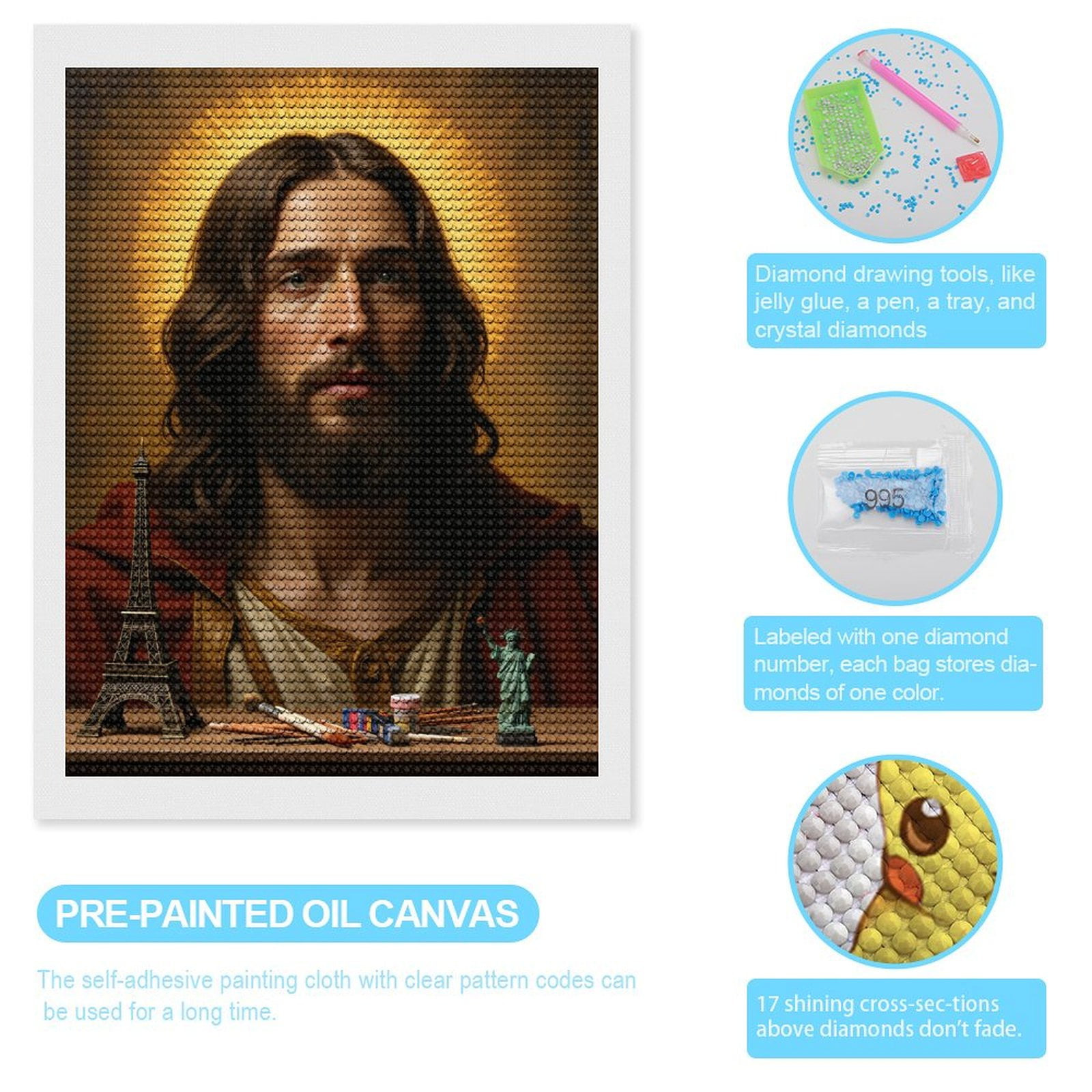 Diamond Art Kit for Adults, Bearded Man Miniature Replica Diamond Painting for Adults Beginners, 5D DIY Diamond Art Painting Kits, Colorful Diamond Painting Craft for Home Decor 12x16