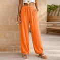 thumbnail image 2 of ClodeEU Women's High Waisted Wide Leg Linen Pants,Casual Elastic Waist Summer Trousers with Pockets Orange,Women's Plus L, 2 of 9