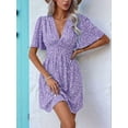 thumbnail image 4 of Women Summer Casual Floral Print Short Flutter Sleeve Mini Dress Casual Sundress V Neck Sun Dresses M, 4 of 9