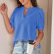 thumbnail image 5 of Mujeres de Manga Corta Tops Cuello en V de la Manga de la Moda Hueca Delgada Casual Top Color Sólido para Primavera Verano, 5 of 7