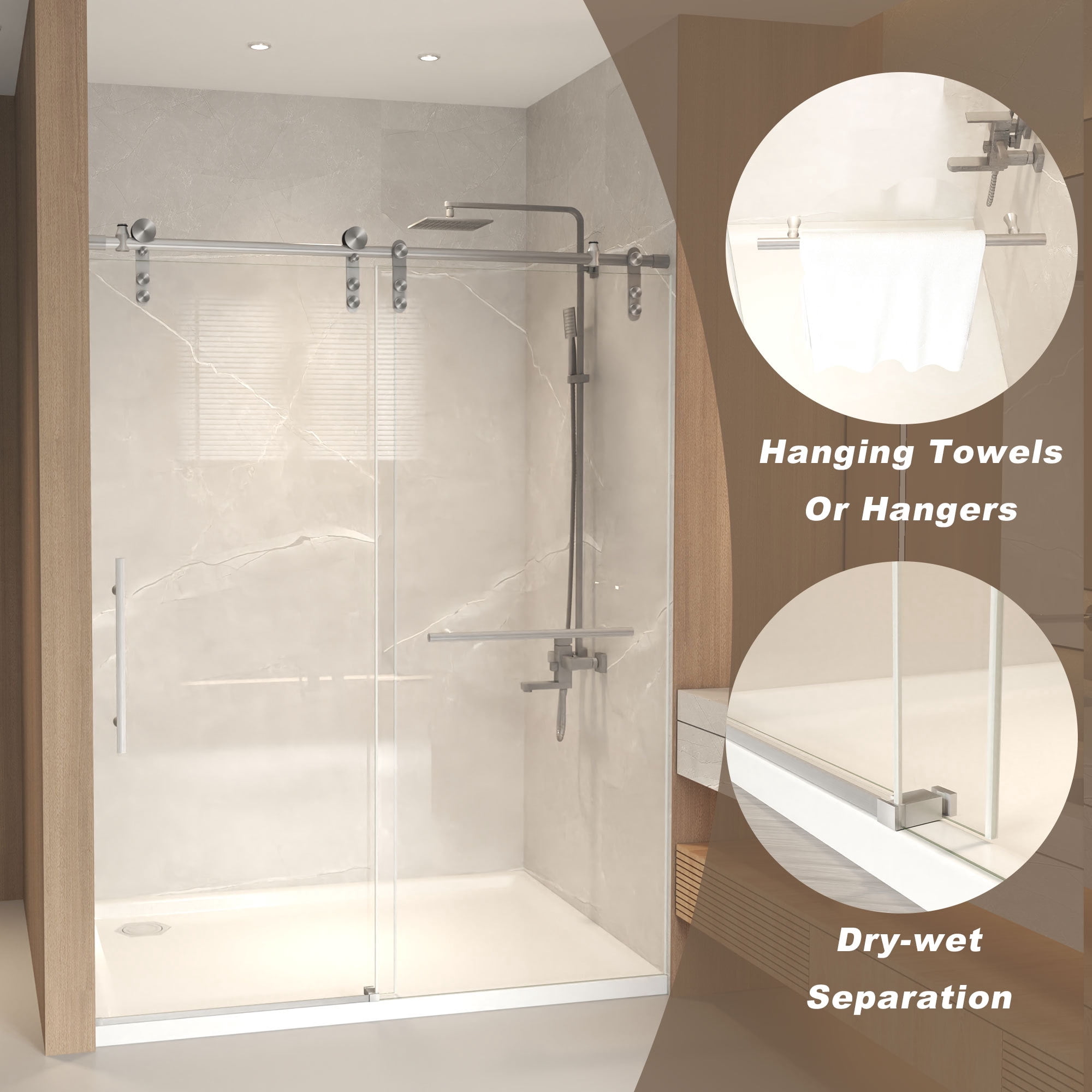 Leumius 44-48" x 76" H Frameless Sliding Shower Door,5/16" Clear Tempered Glass Sliding Shower Door,Stainless Steel Frame,Brushed Nickel