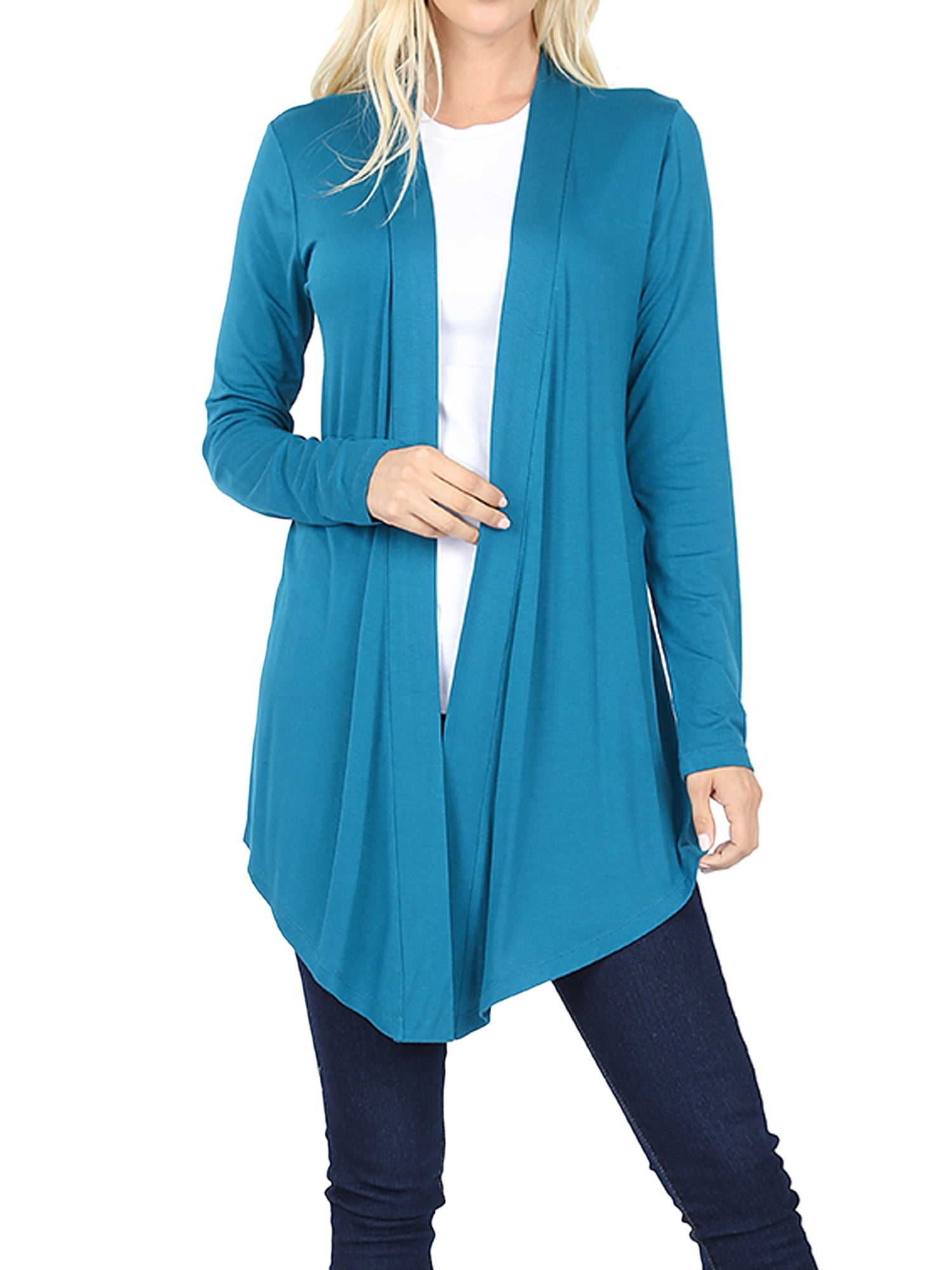 Women & Plus Draped Open Front Long Sleeve Flowy Light Cardigan (Teal ...