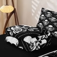 thumbnail image 6 of Homewish Skull Flowers Plaid Zipper Queen Comforter Set with Fitted Sheet and 2 Pillowcases,Gothic Halloween Zipper Bedding Set,Black White,Black Reversible,4pcs, 6 of 8