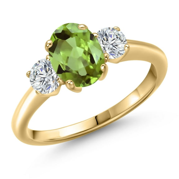 Gem Stone King 10K Yellow Gold Green Peridot and Lab Grown Diamond Engagement Ring for Women | 1.96 Cttw | Oval 8X6MM | Gemstone August Birthstone | Size 7