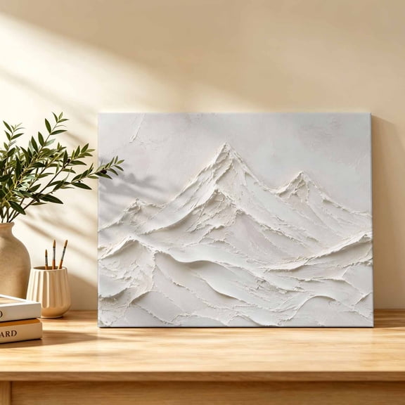 Abstract Mountain Canvas Wall Art, Modern Minimalist Art White Peaks Landscape Wall Art Prints Artwork Framed Canvas Ready to Hang Art Pictures for Bathroom, Dressing Table, Entryway 12" x 8"