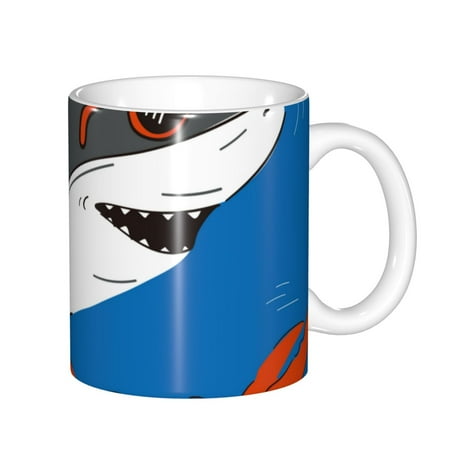 

Yiaed Shark With Sunglasses and Lobste Print Ceramics Coffee Large Handle Design Extra Large Tea and Coffee Cup for Office and Home Mugs