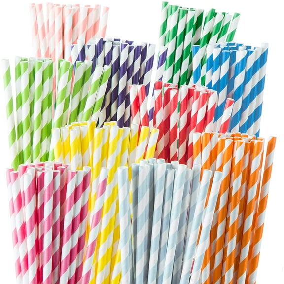 100 Pack Biodegradable Paper Sts - Durable & Eco-Friendly in 5 Color Stripes - Rainbow Drinking Sts & Party Decoration Supplies By GIXUSIL