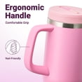 thumbnail image 4 of Carote Insulated Stainless Steel Tumbler with Handle and Lid, Leakproof Double Wall Vacuum Travel Mug, Reusable Cup for Hot & Cold Drinks, Pink, 32oz, 4 of 5